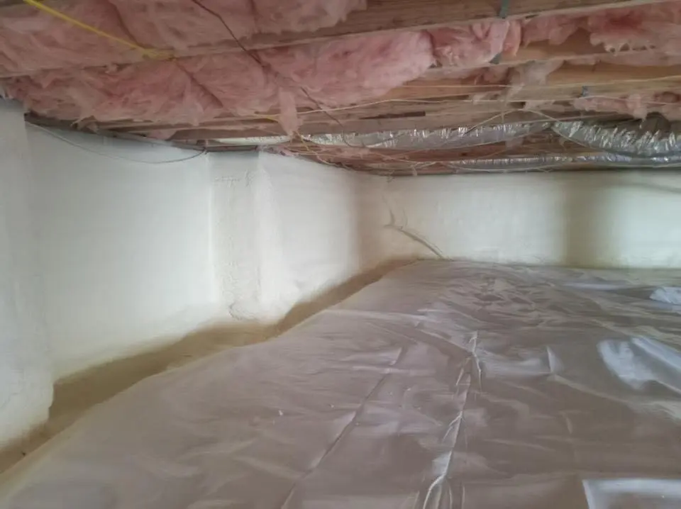 Crawl space encapsulation with closed-cell spray foam for Commercial Roof Restoration in North Middleton